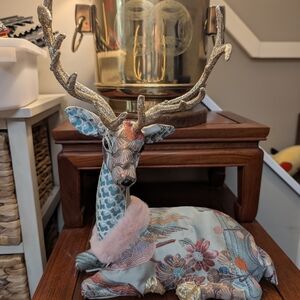 Floral Patterned Decorative Deer with Gold Antlers